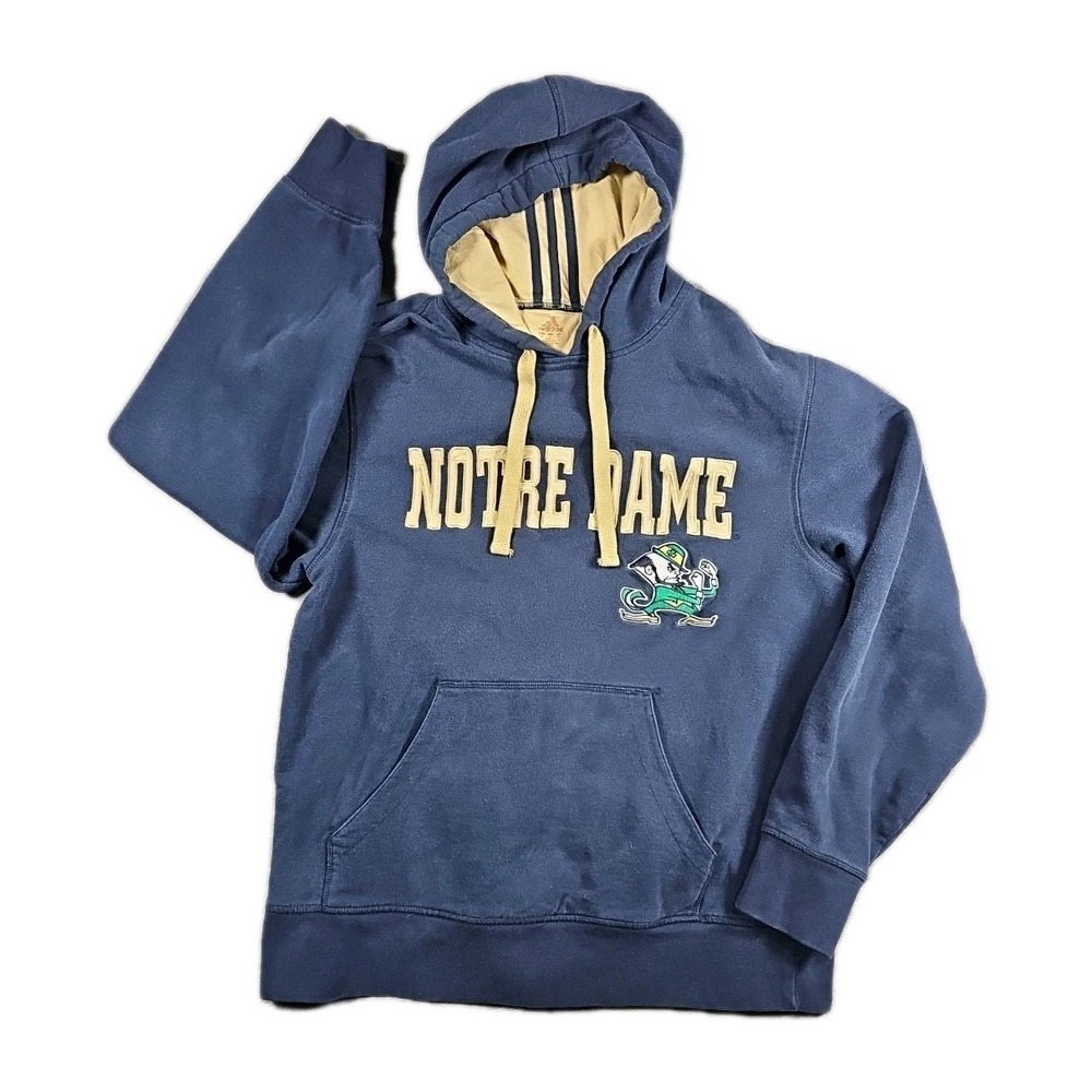 Adidas Notre Dame Irish Hoodie Mens Medium Navy Gold Sweater Spellout